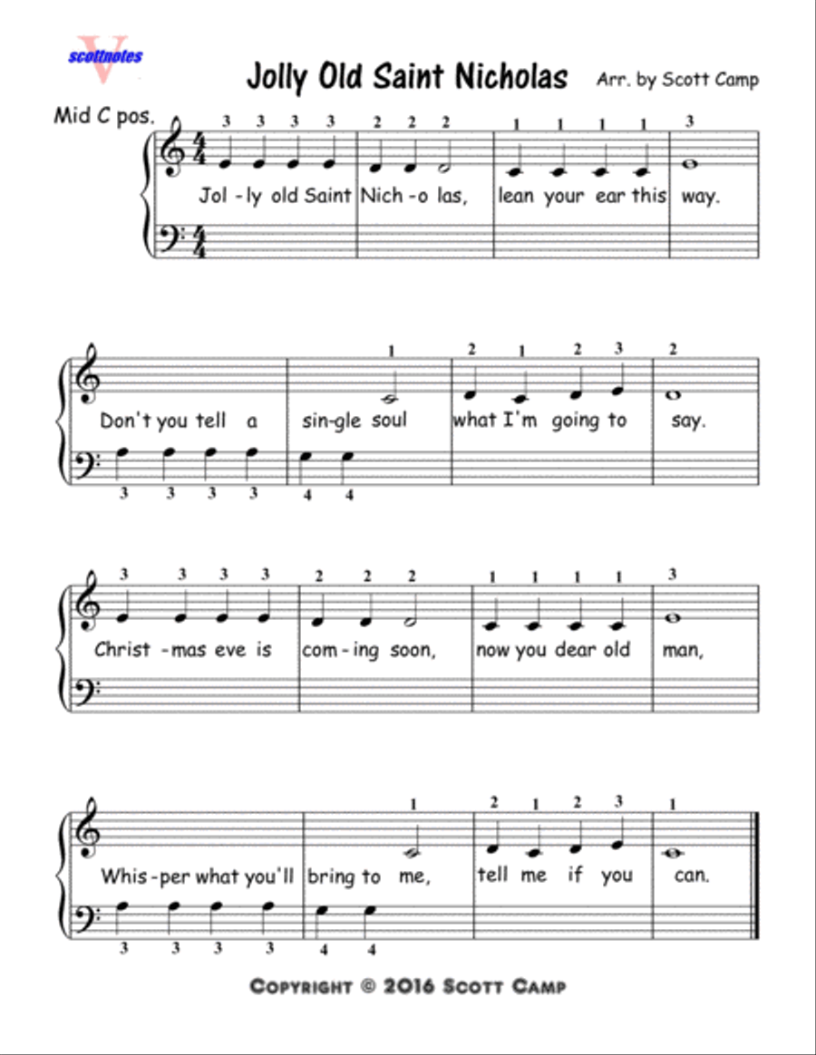 Jolly Old Saint Nicholas (First Year Piano Students) Piano Method scores gallery preview page 1