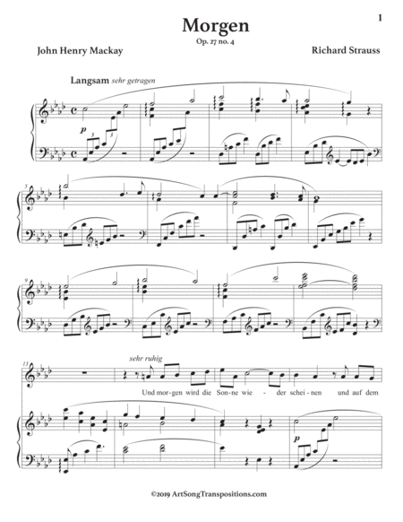 Morgen, Op. 27 no. 4 (in 3 high keys: A, A-flat, G major)