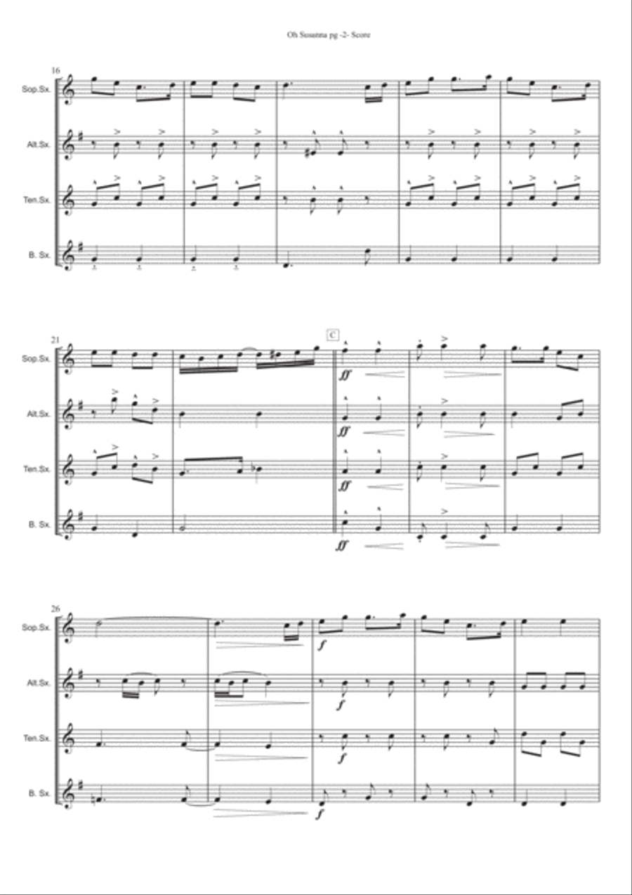 Oh Susanna (for Saxophone Quartet) Saxophone Quartet scores gallery preview page 4