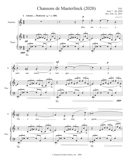 Chansons de Maeterlinck (2020) for soprano and piano