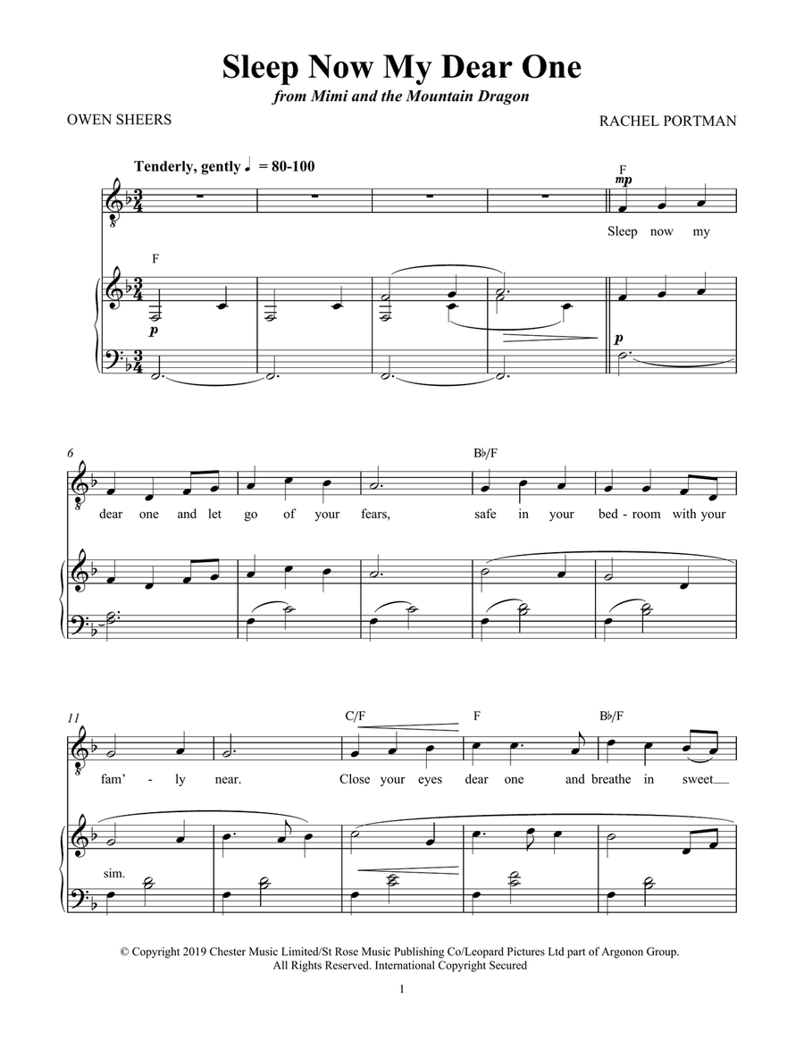 Sleep Now My Dear One (from Mimi and the Mountain Dragon) Voice scores gallery preview page 1