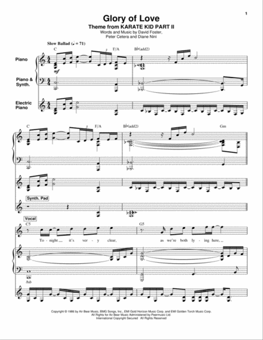 Glory Of Love Piano scores gallery preview page 1