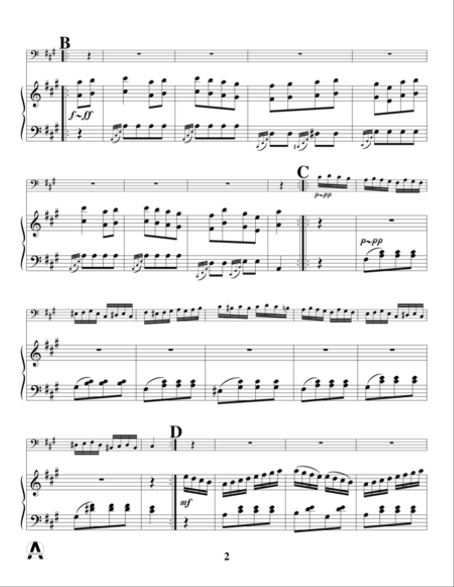 Piano Sonata in A (Third Movement --a.k.a. Turkish March) for tuba & piano Baritone Horn scores gallery preview page 4