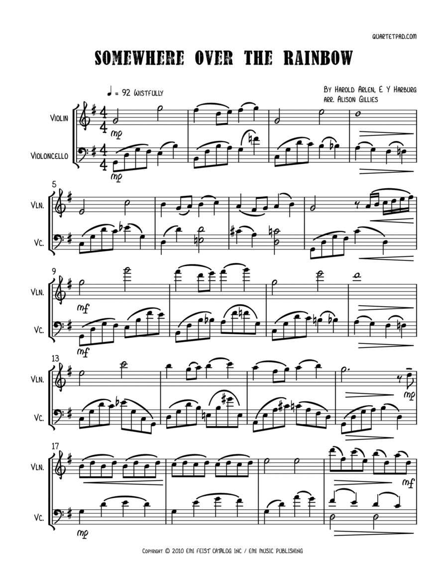 Over The Rainbow Over The Rainbow String Duet scores gallery preview page 1