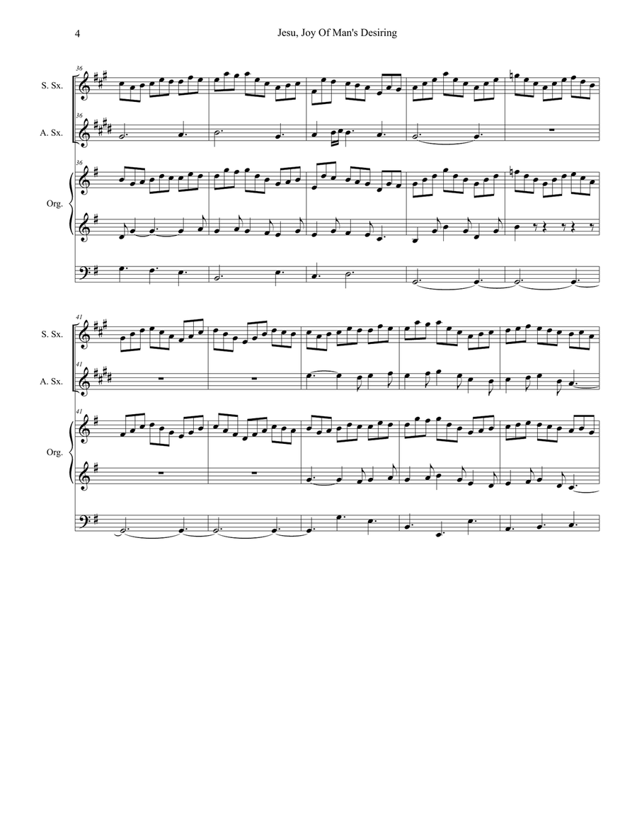 Jesu, Joy Of Man's Desiring (Duet for Soprano and Alto Saxophone and Organ) Woodwind Duet scores gallery preview page 5