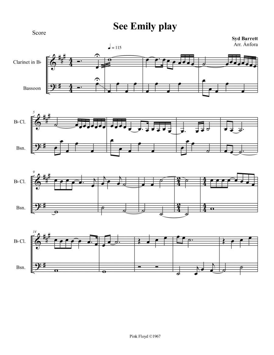 See Emily Play Woodwind Duet scores gallery preview page 1