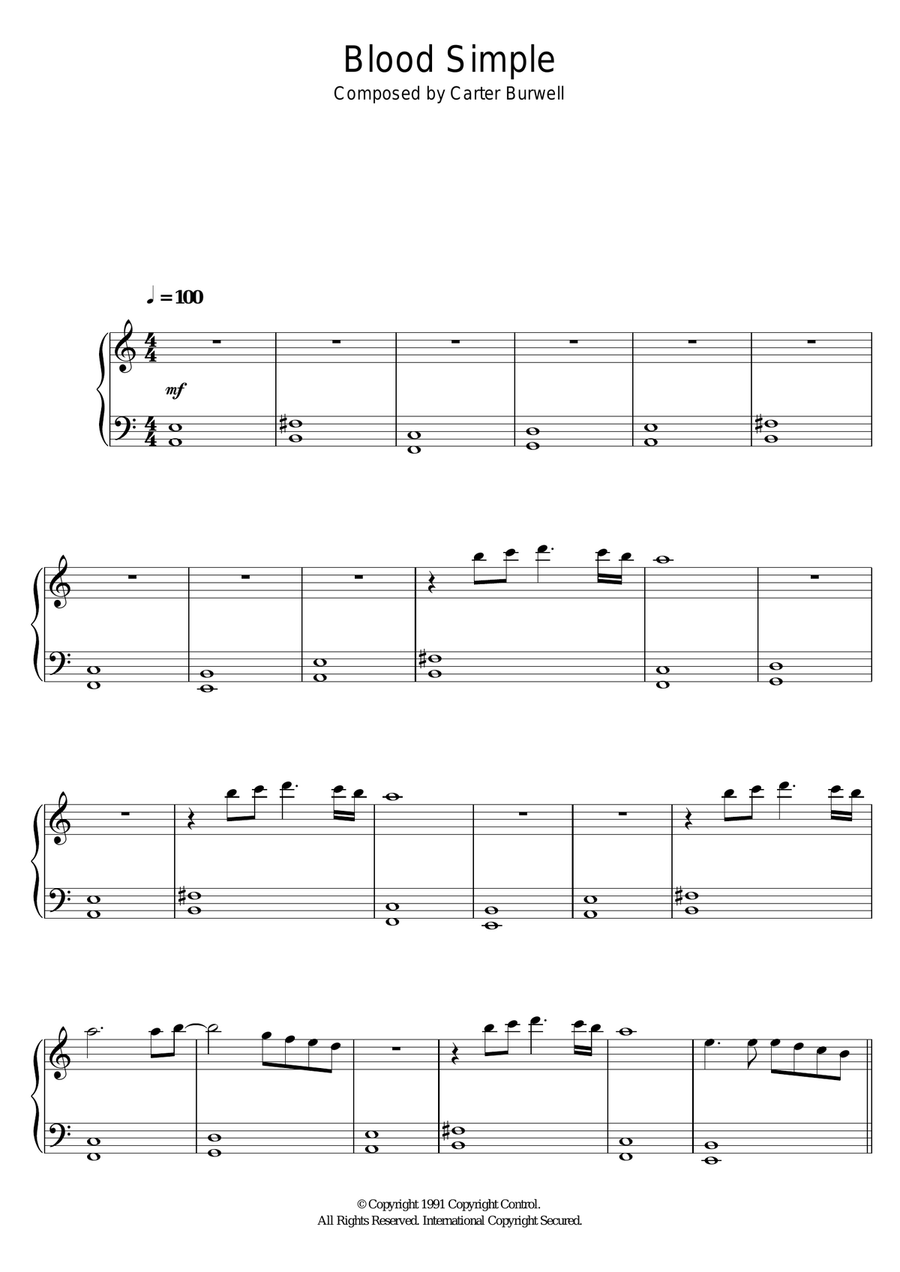 Blood Simple (from Blood Simple) Piano Solo scores gallery preview page 1