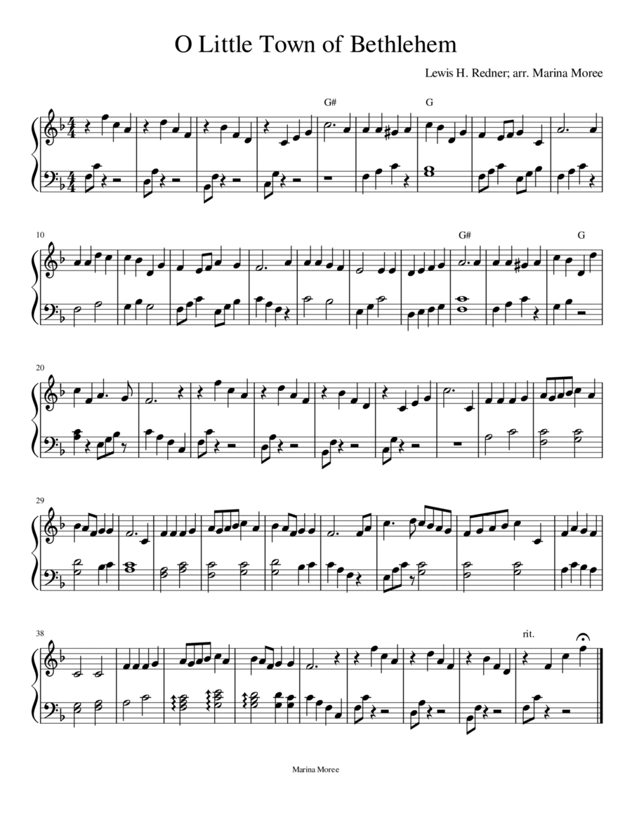 O Little Town of Bethlehem, intermediate harp arrangement Harp scores gallery preview page 1
