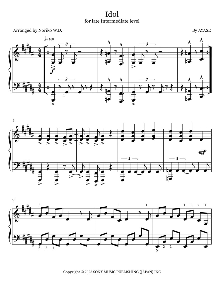 Idol Piano scores gallery preview page 1