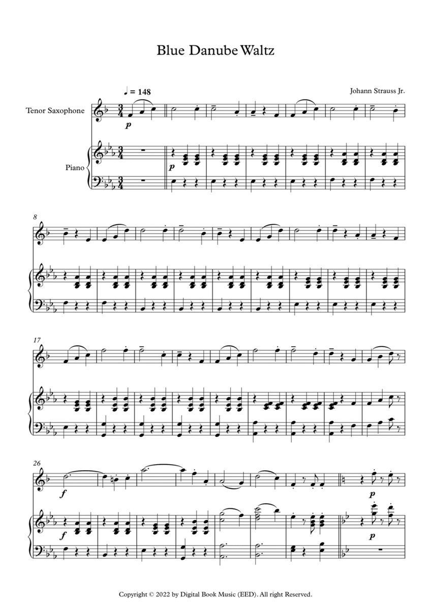 Blue Danube Waltz - Johann Strauss Jr. (Tenor Sax + Piano) image number null