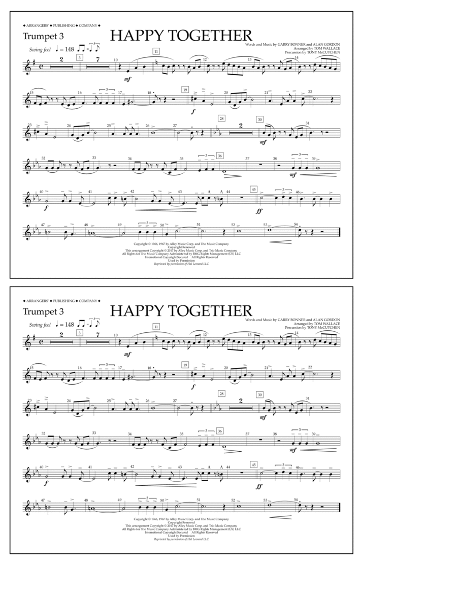Happy Together - Trumpet 3 Trumpet scores gallery preview page 1