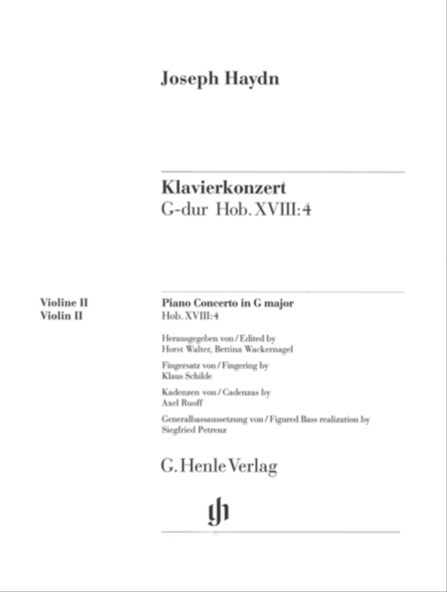 Concerto for Piano (Harpsichord) and Orchestra G Major Hob.XVIII:4 Violin scores gallery preview page 1