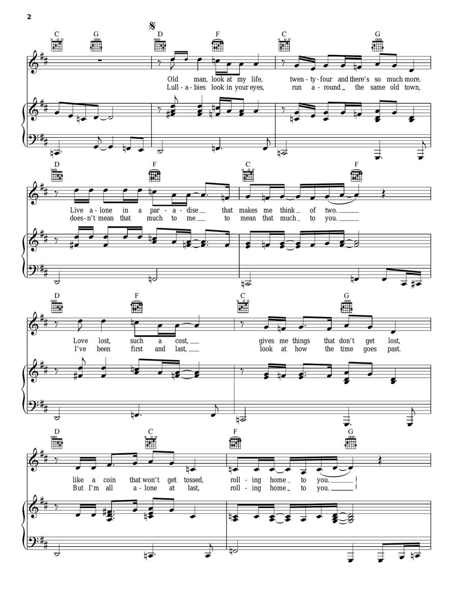 Old Man Piano, Vocal, Guitar scores gallery preview page 2