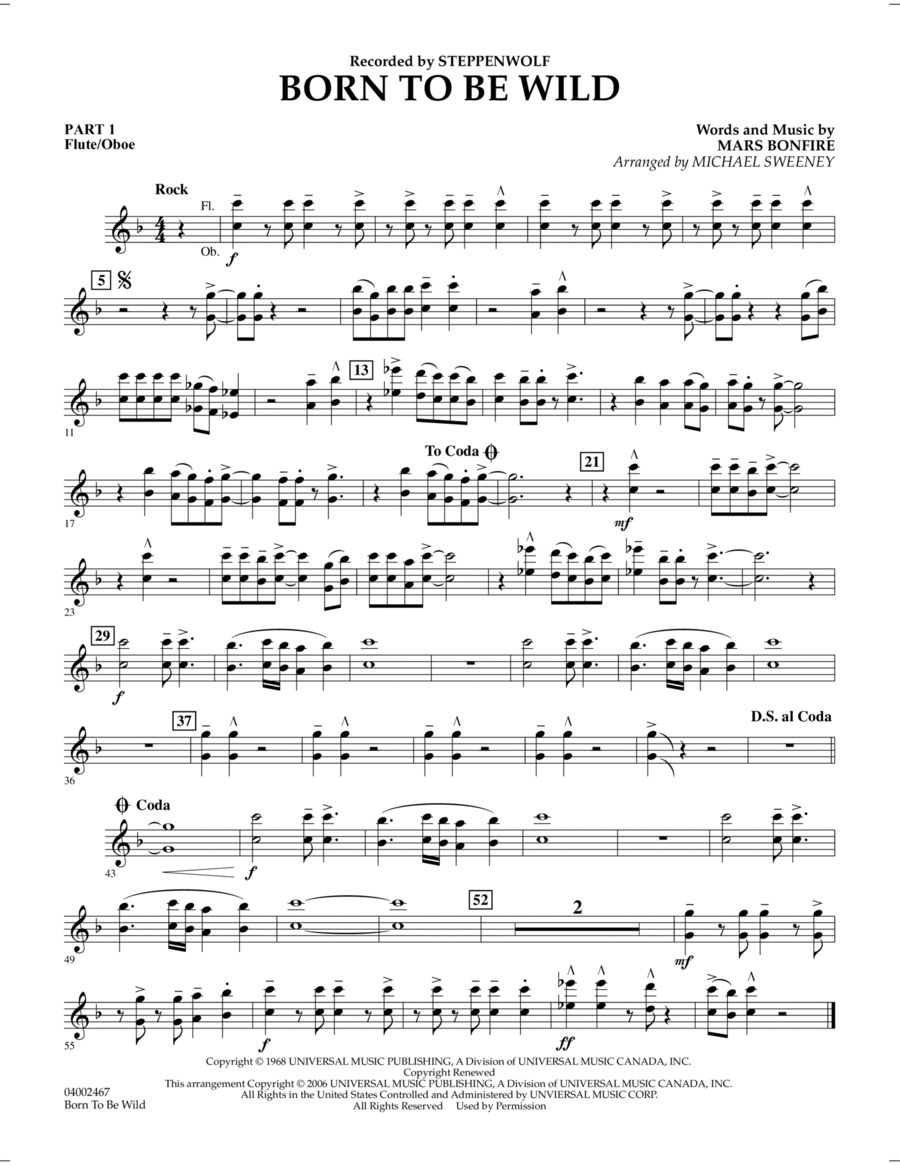 Born to Be Wild - Pt.1 - Flute/Oboe Concert Band scores gallery preview page 1