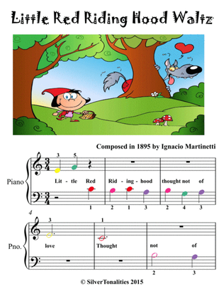 Little Red Riding Hood Waltz Beginner Piano Sheet Music with Colored Notes
