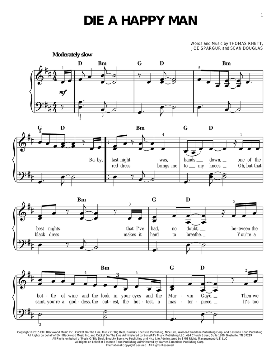 Die A Happy Man Die A Happy Man Easy Piano scores gallery preview page 1