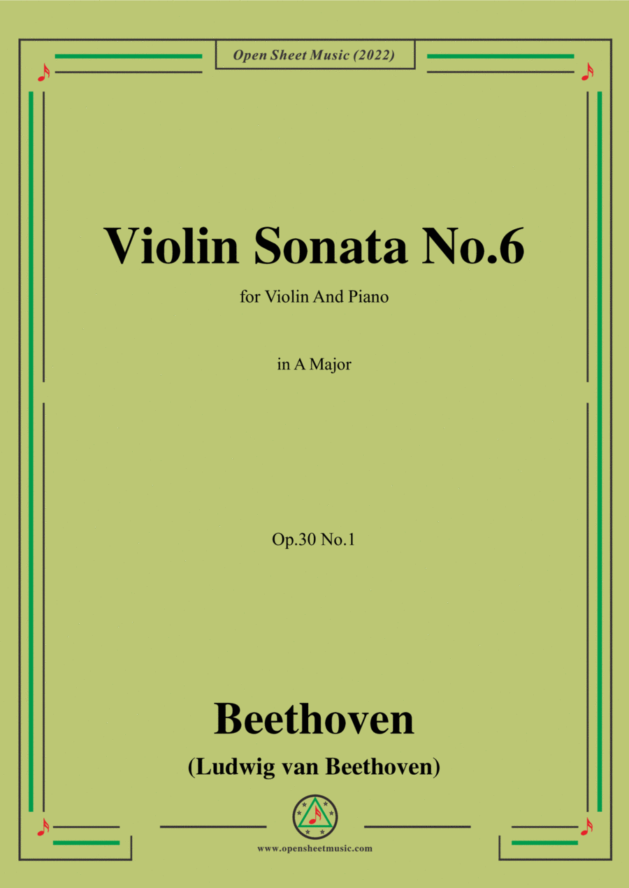 Beethoven-Violin Sonata No.6 in A Major,Op.30 No.1,for Violin and Piano Violin Solo scores gallery preview page 1