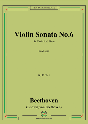 Book cover for Beethoven-Violin Sonata No.6 in A Major,Op.30 No.1,for Violin and Piano