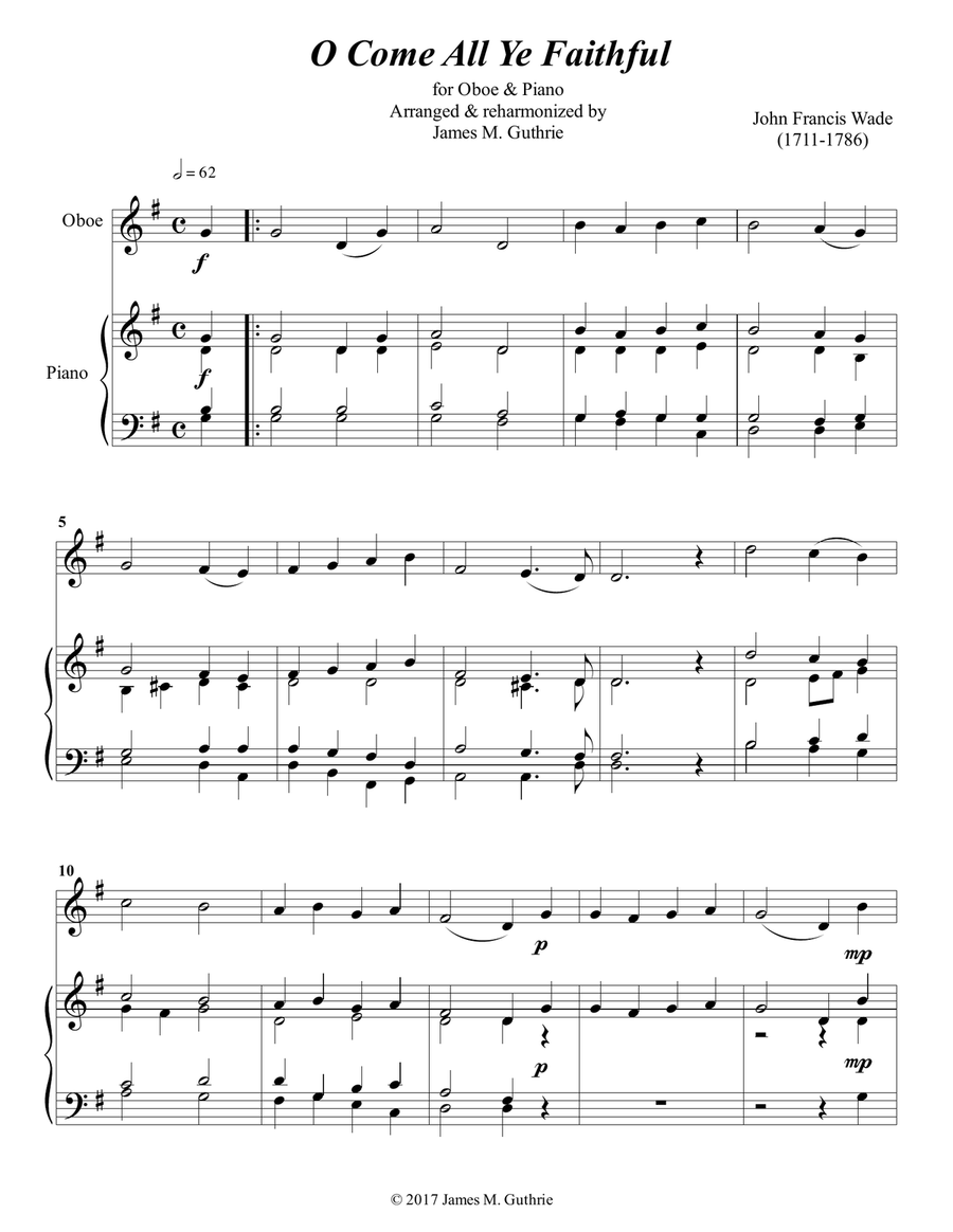 O Come All Ye Faithful for Oboe & Piano Piano scores gallery preview page 1