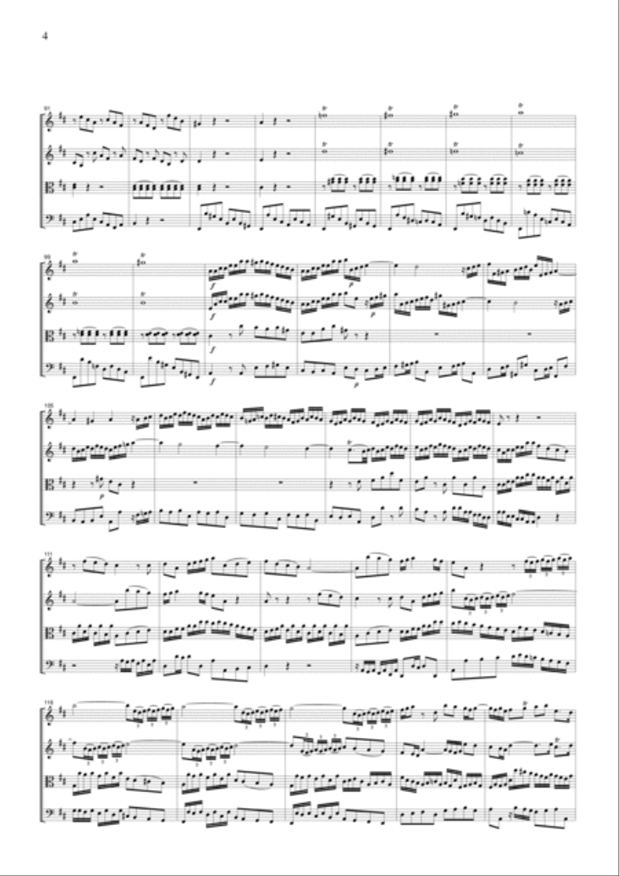 J.S.Bach Brandenburg Concerto No.5, all mvts., BWV1050, for string quartet, CB215 String Quartet scores gallery preview page 4