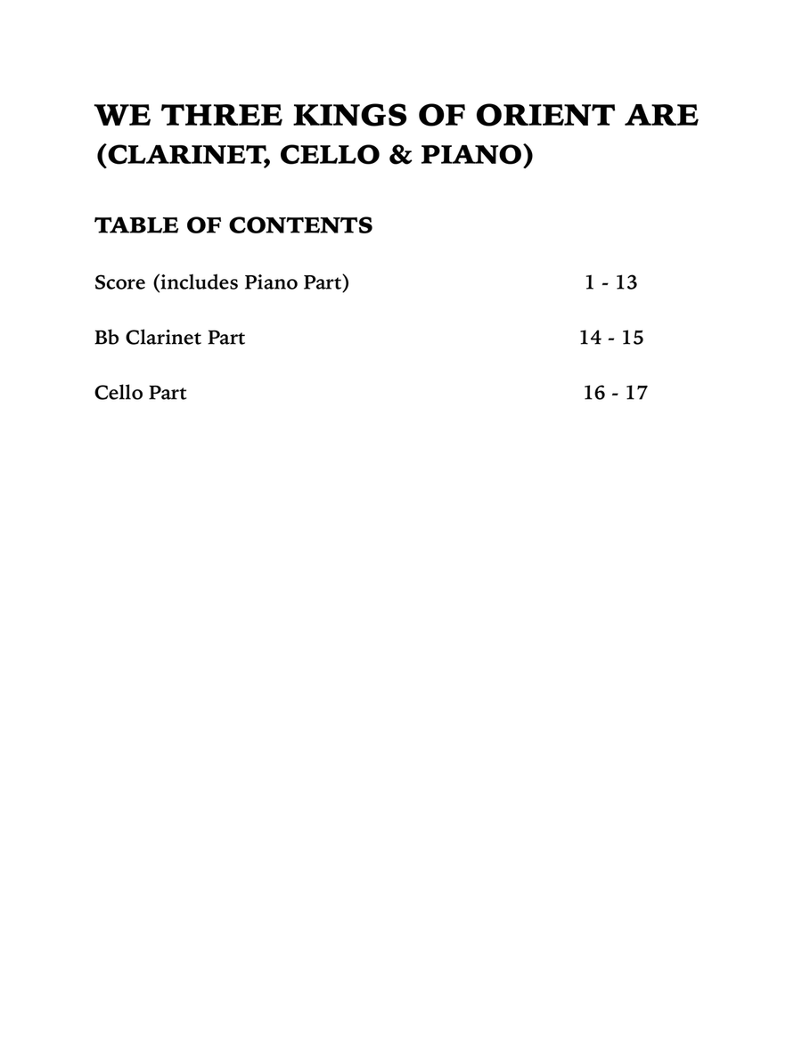We Three Kings (Trio for Clarinet, Cello and Piano) Small Ensemble scores gallery preview page 4