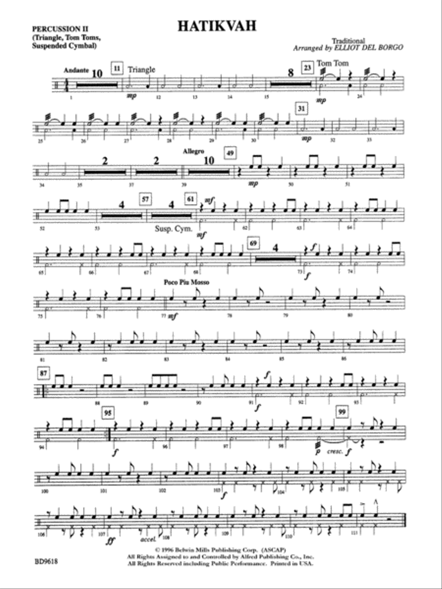 Hatikvah: 2nd Percussion Concert Band scores gallery preview page 1