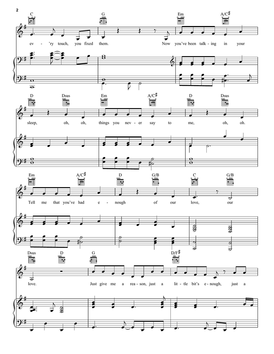 Just Give Me A Reason (feat. Nate Ruess) Piano, Vocal scores gallery preview page 2