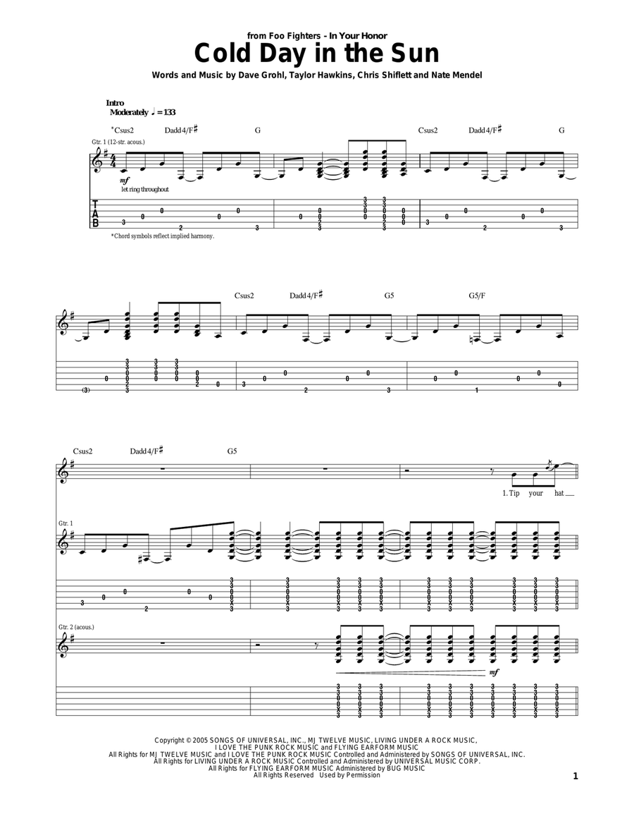 Cold Day In The Sun Acoustic Guitar scores gallery preview page 1