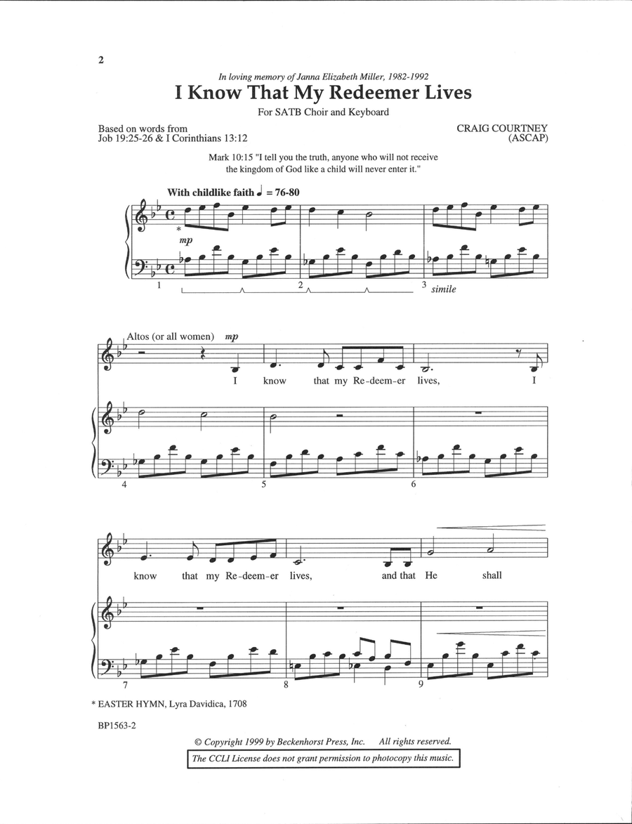 I Know That My Redeemer Lives - Courtney 4-Part scores gallery preview page 2