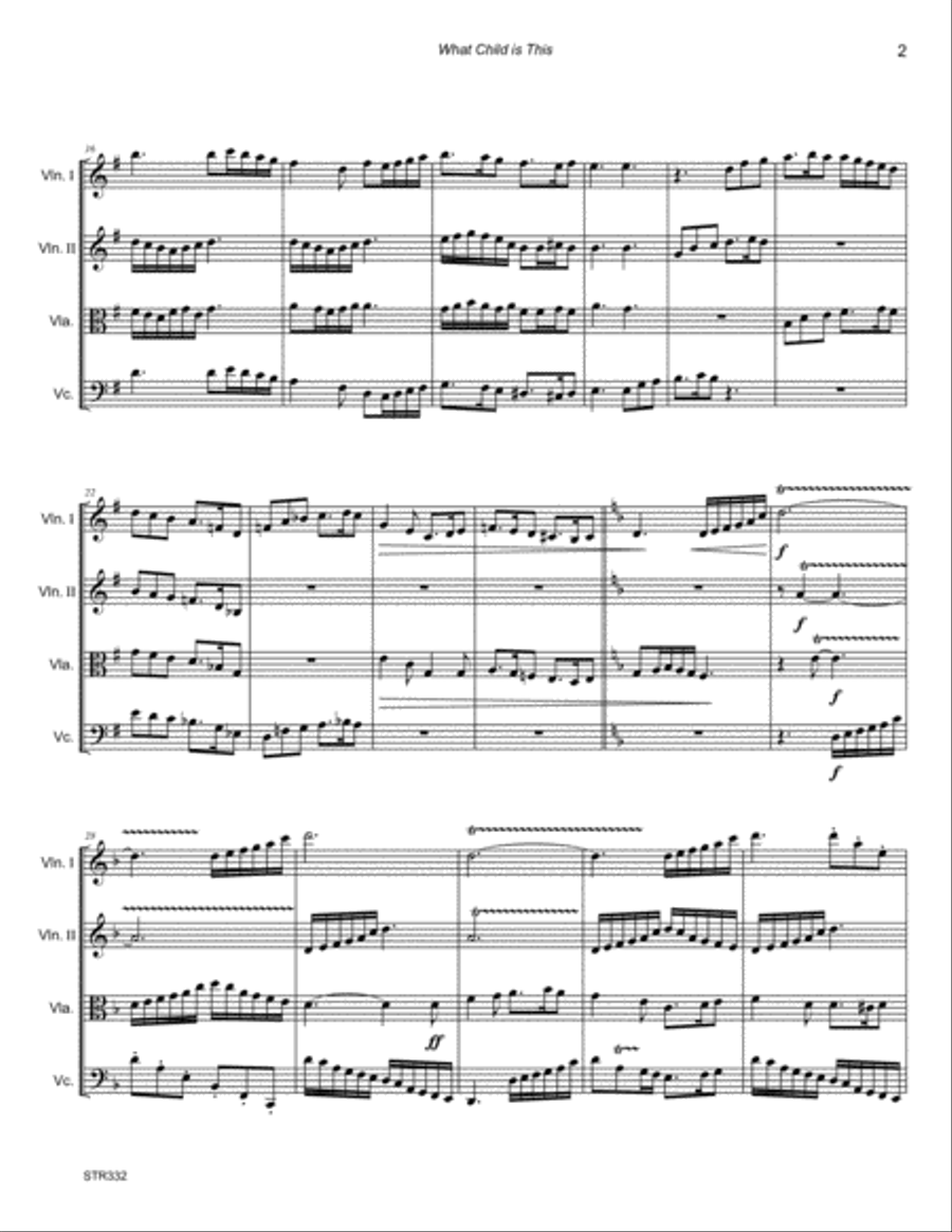 WHAT CHILD IS THIS? (Greensleeves) arranged for STRING QUARTET String Quartet scores gallery preview page 2