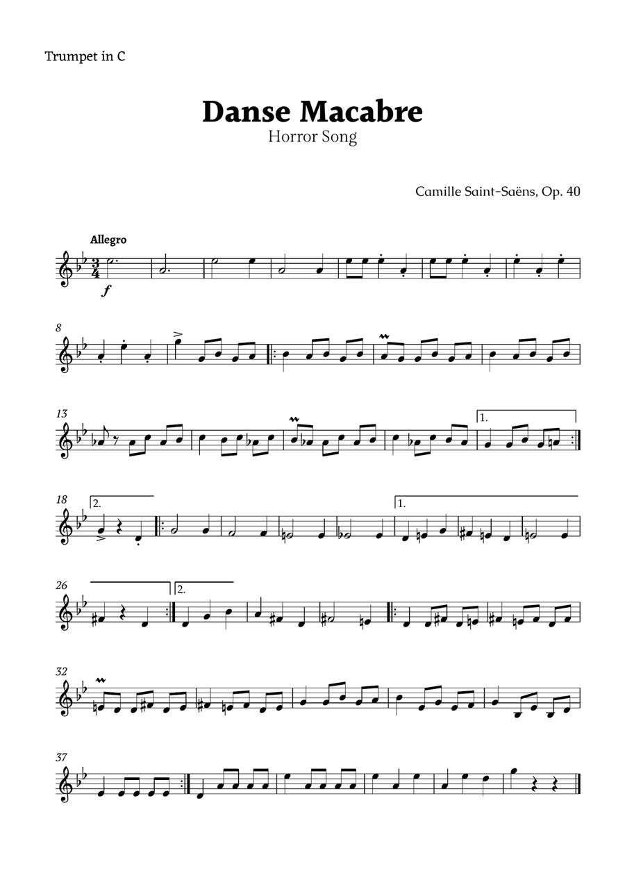 Danse Macabre by Saint-Saëns C Trumpet scores gallery preview page 1
