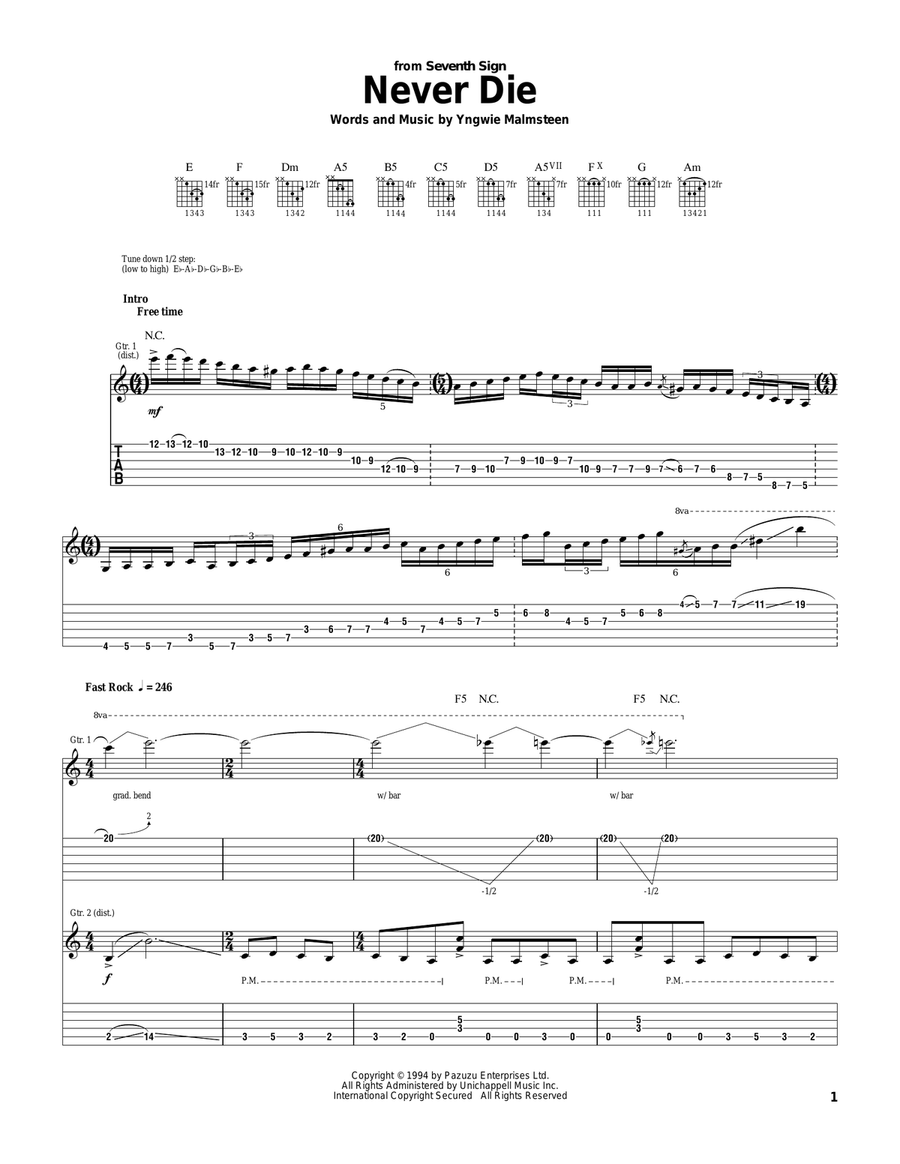 Never Die Never Die Electric Guitar scores gallery preview page 1