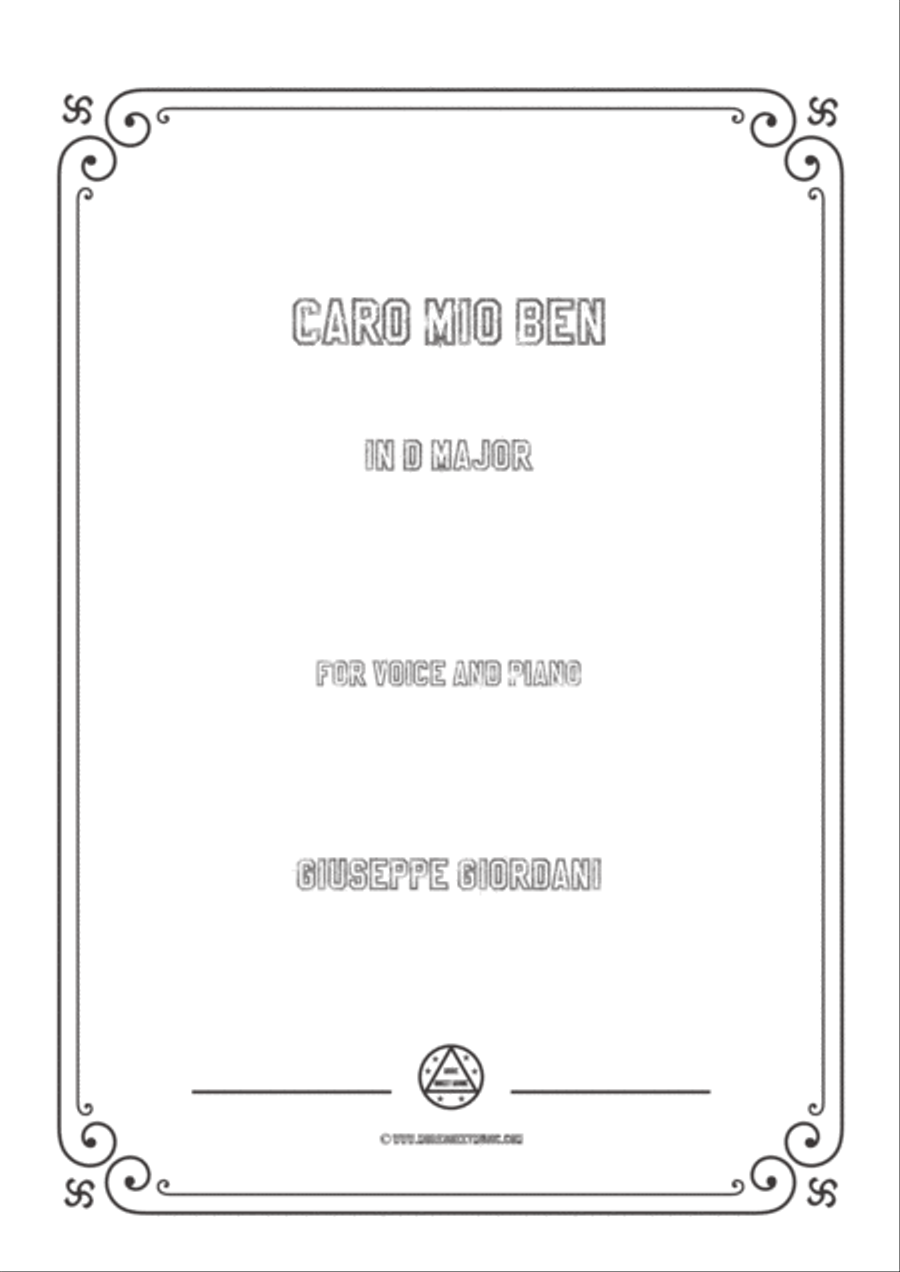 Giordani,Giuseppe-Caro mio ben in D Major,for Voice and Piano Voice Solo scores gallery preview page 1