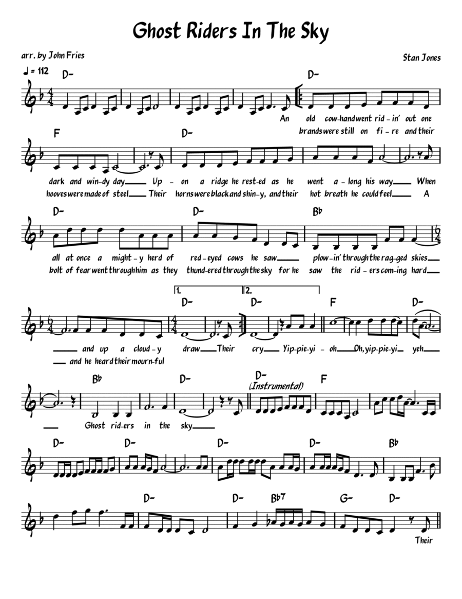 (ghost) Riders In The Sky (a Cowboy Legend) Piano, Vocal, Guitar scores gallery preview page 1