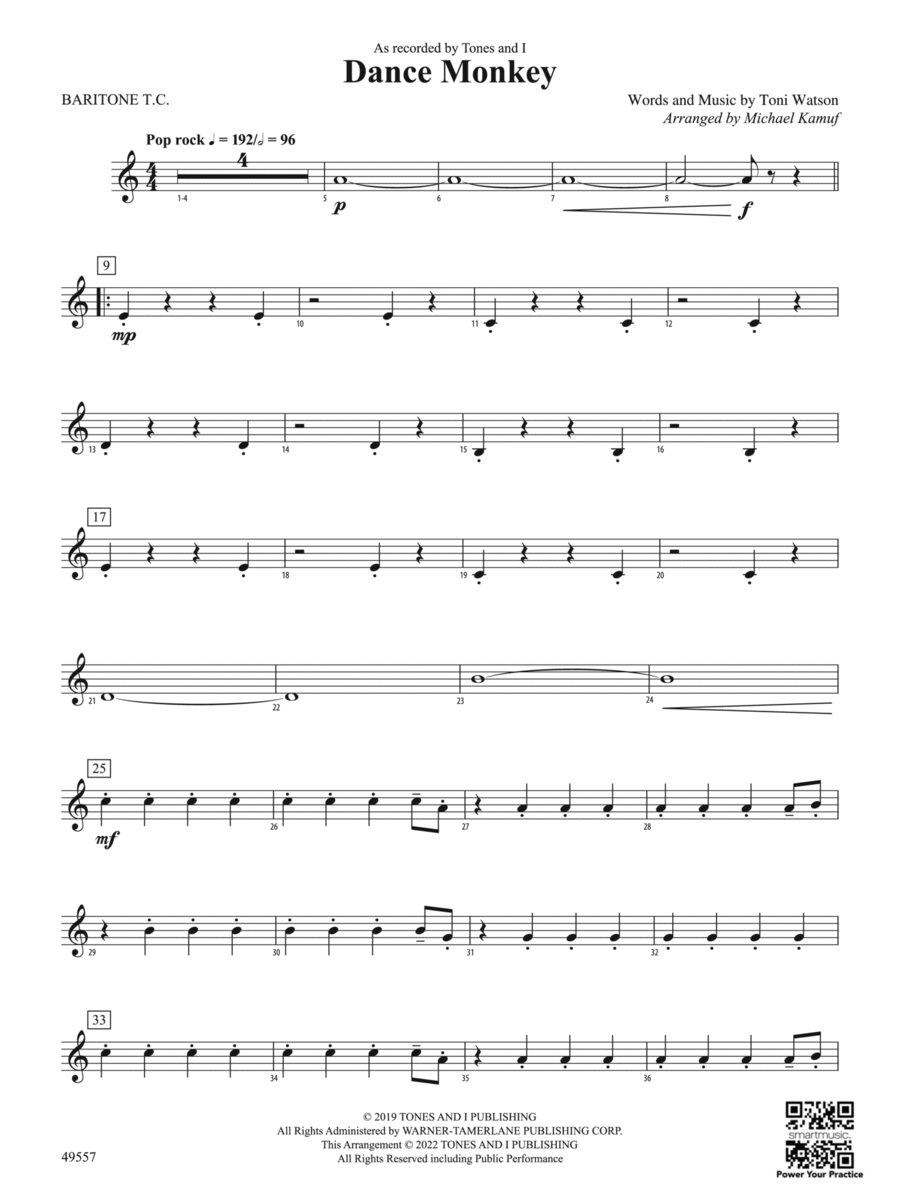Dance Monkey: Baritone T.C. Concert Band scores gallery preview page 1