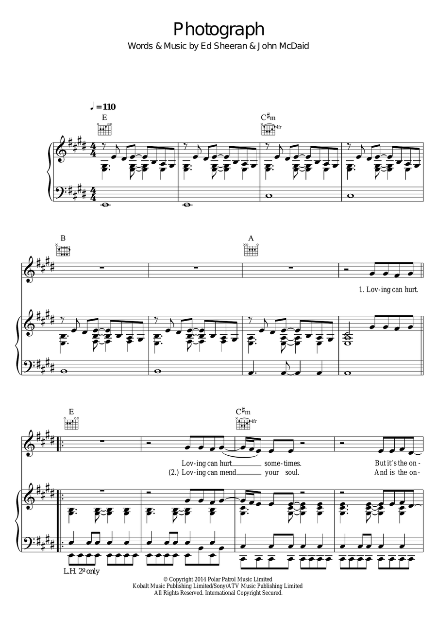 Photograph Piano, Vocal, Guitar scores gallery preview page 1