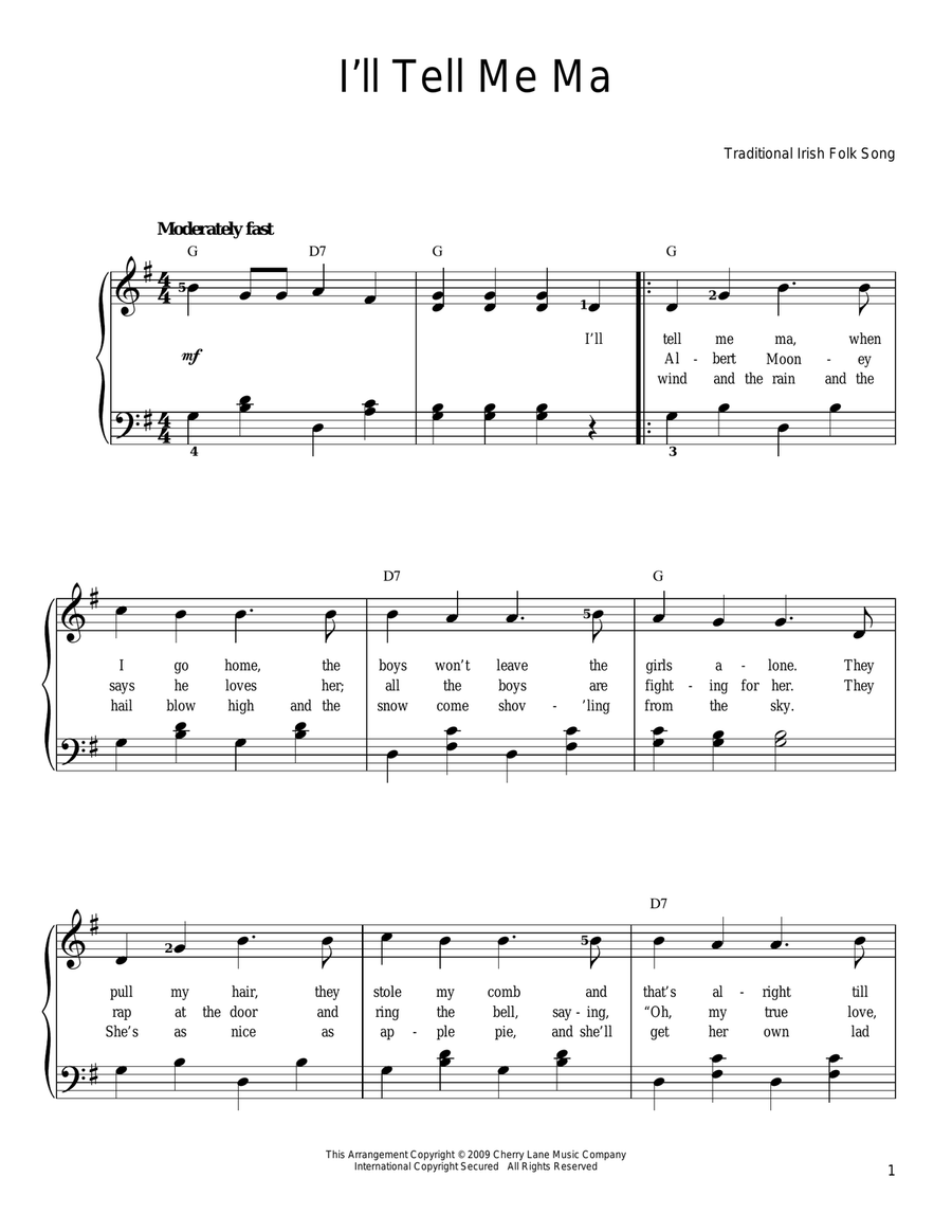 I'll Tell Me Ma I'll Tell Me Ma Easy Piano scores gallery preview page 1