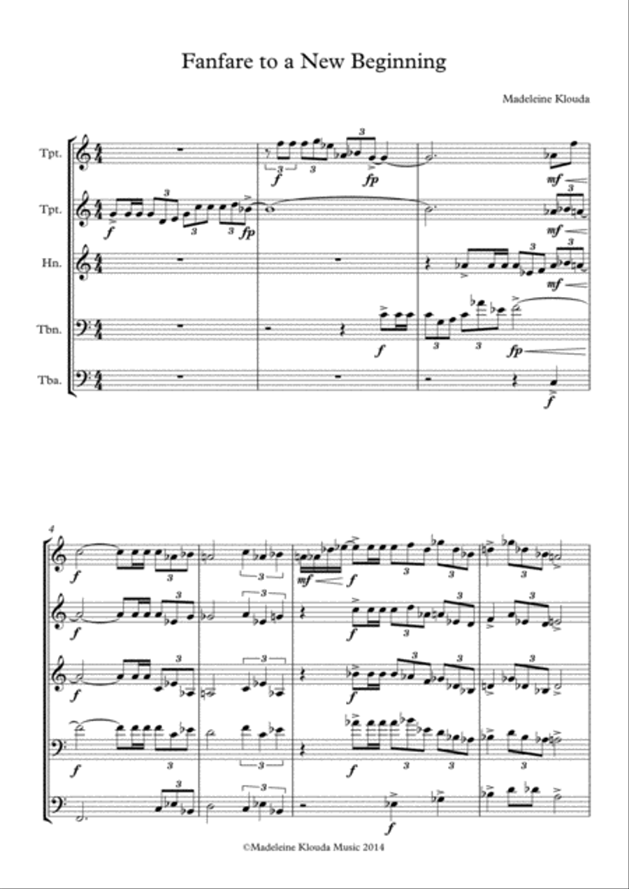 Fanfare to a New Beginning for Brass Quintet Brass Quintet scores gallery preview page 2