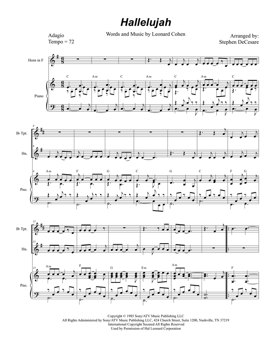 Hallelujah Brass Duet scores gallery preview page 1