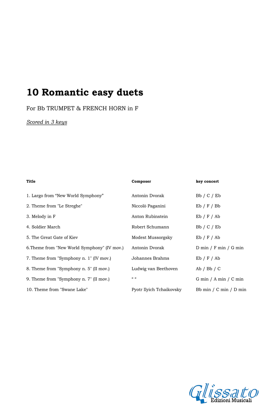 10 Romantic Easy duets for Bb Trumpet and French Horn in F Brass Duet scores gallery preview page 2