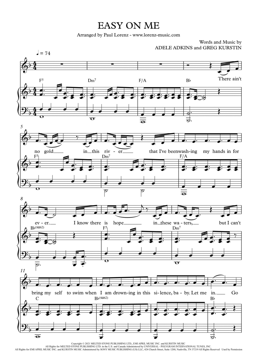 Easy On Me Piano, Vocal, Guitar scores gallery preview page 1