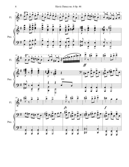 Slavic Dance no. 6, op. 46 in D mayor, flute and piano