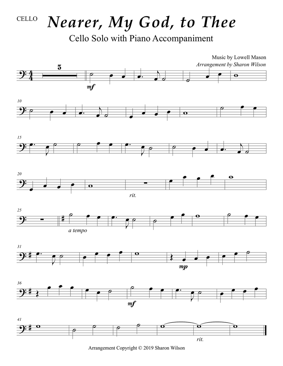 Nearer, My God, to Thee (Easy Cello Solo with Piano Accompaniment) Piano scores gallery preview page 2