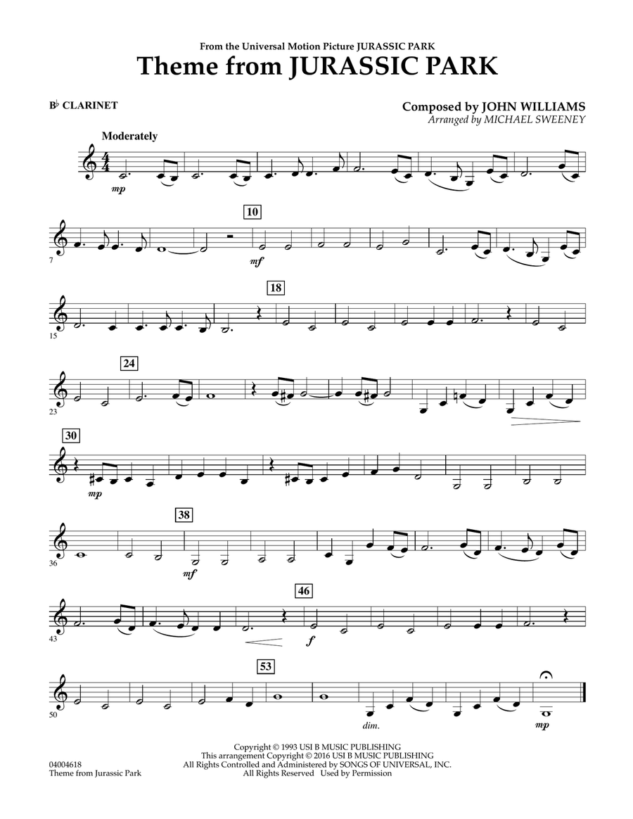 Theme from Jurassic Park - Bb Clarinet B-Flat Clarinet scores gallery preview page 1