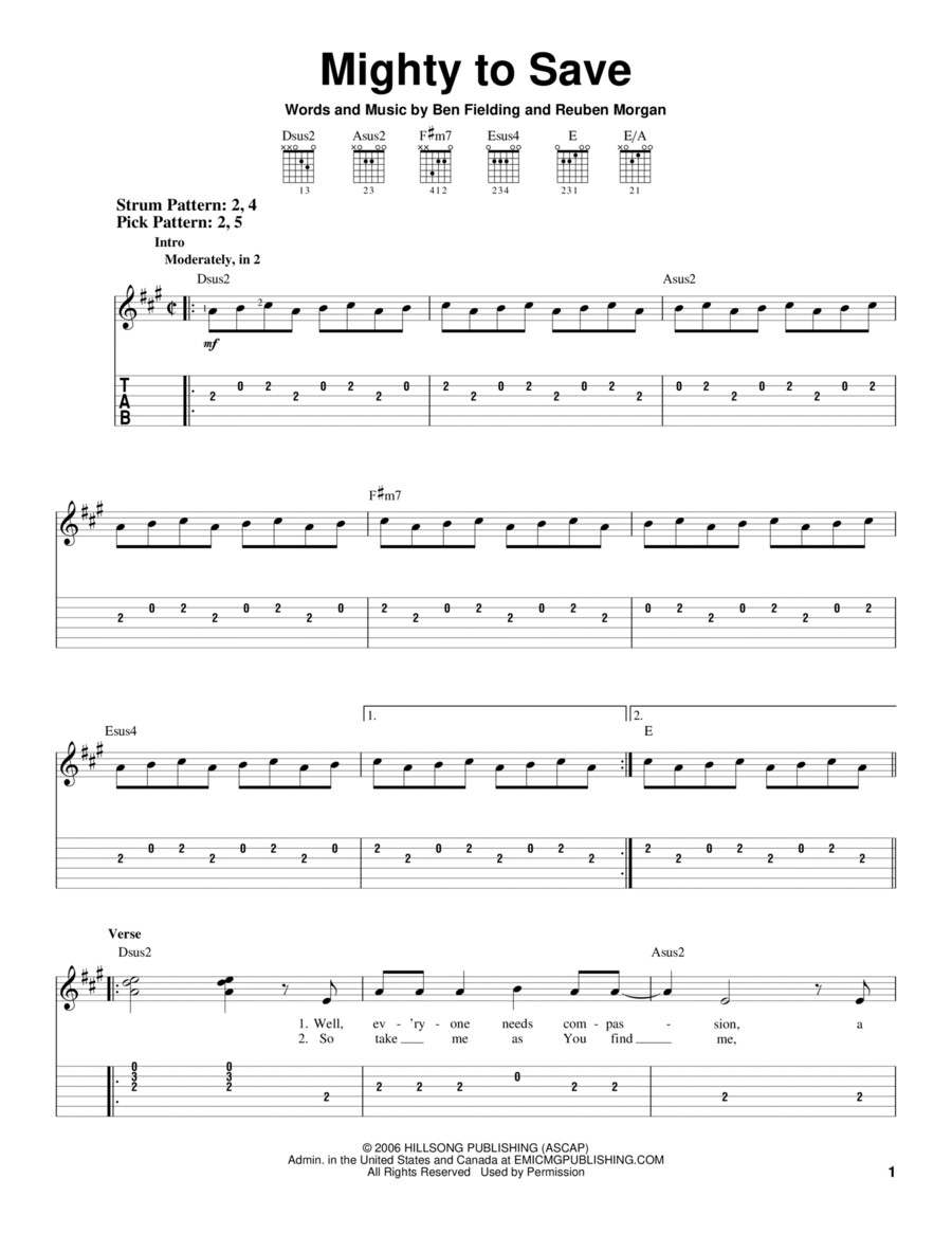 Mighty To Save Guitar Tablature scores gallery preview page 1