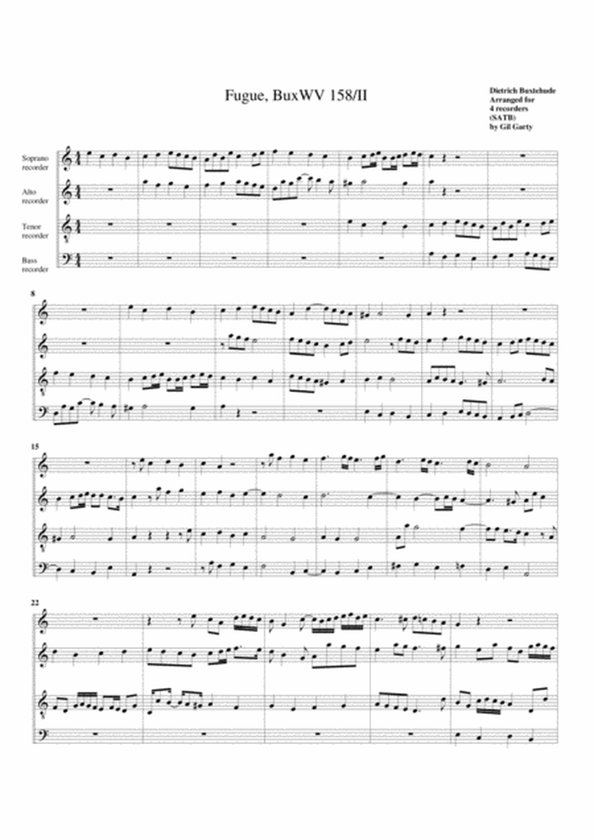 Fugue BuxWV 158/II (arrangement for 4 recorders)