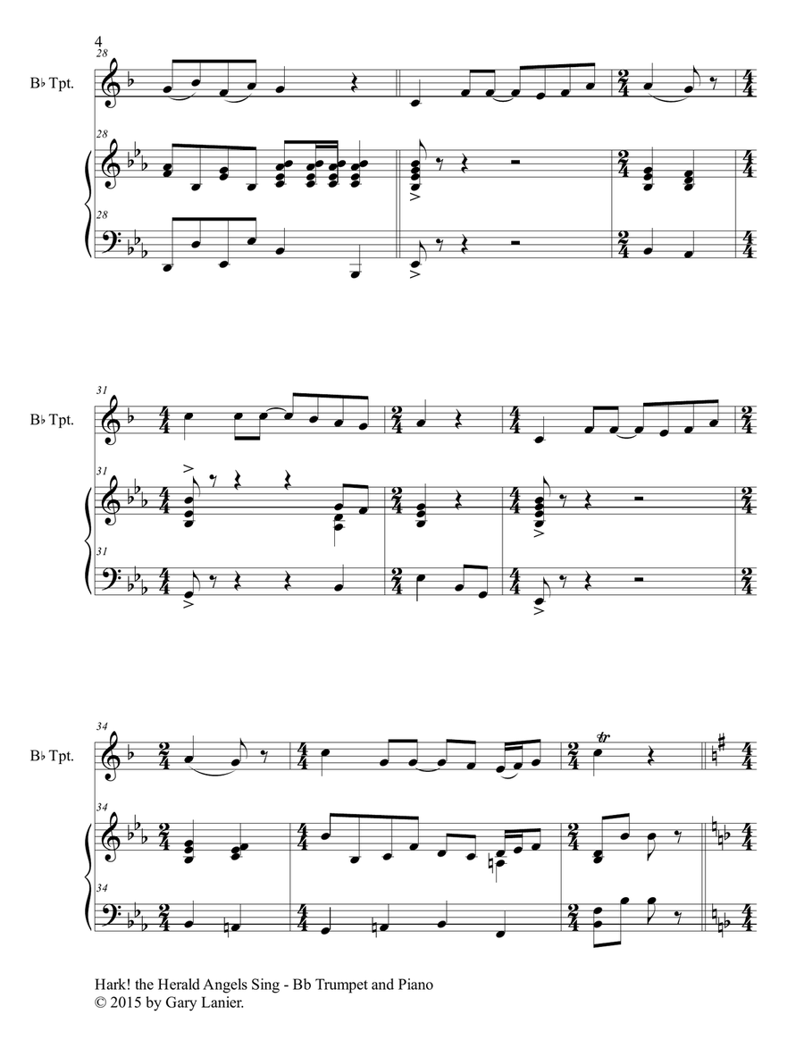 THREE CHRISTMAS HYMNS (Duets for Bb Trumpet & Piano) Trumpet Duet scores gallery preview page 6