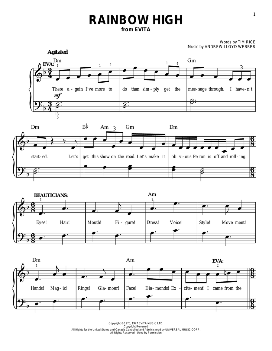 Rainbow High Easy Piano scores gallery preview page 1
