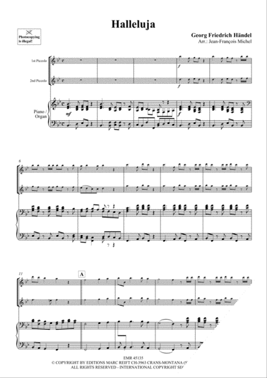 Halleluja (Handel) / Ave Maria (Bach-Gounod) / Trumpet Voluntary (Clarke) Piccolo scores gallery preview page 3