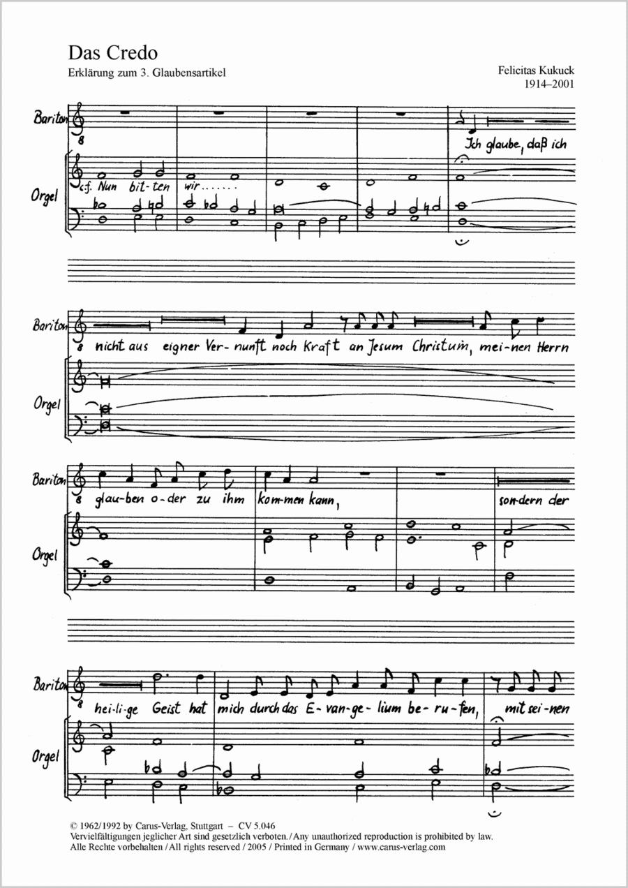 Das Credo Das Credo Baritone Voice scores gallery preview page 1
